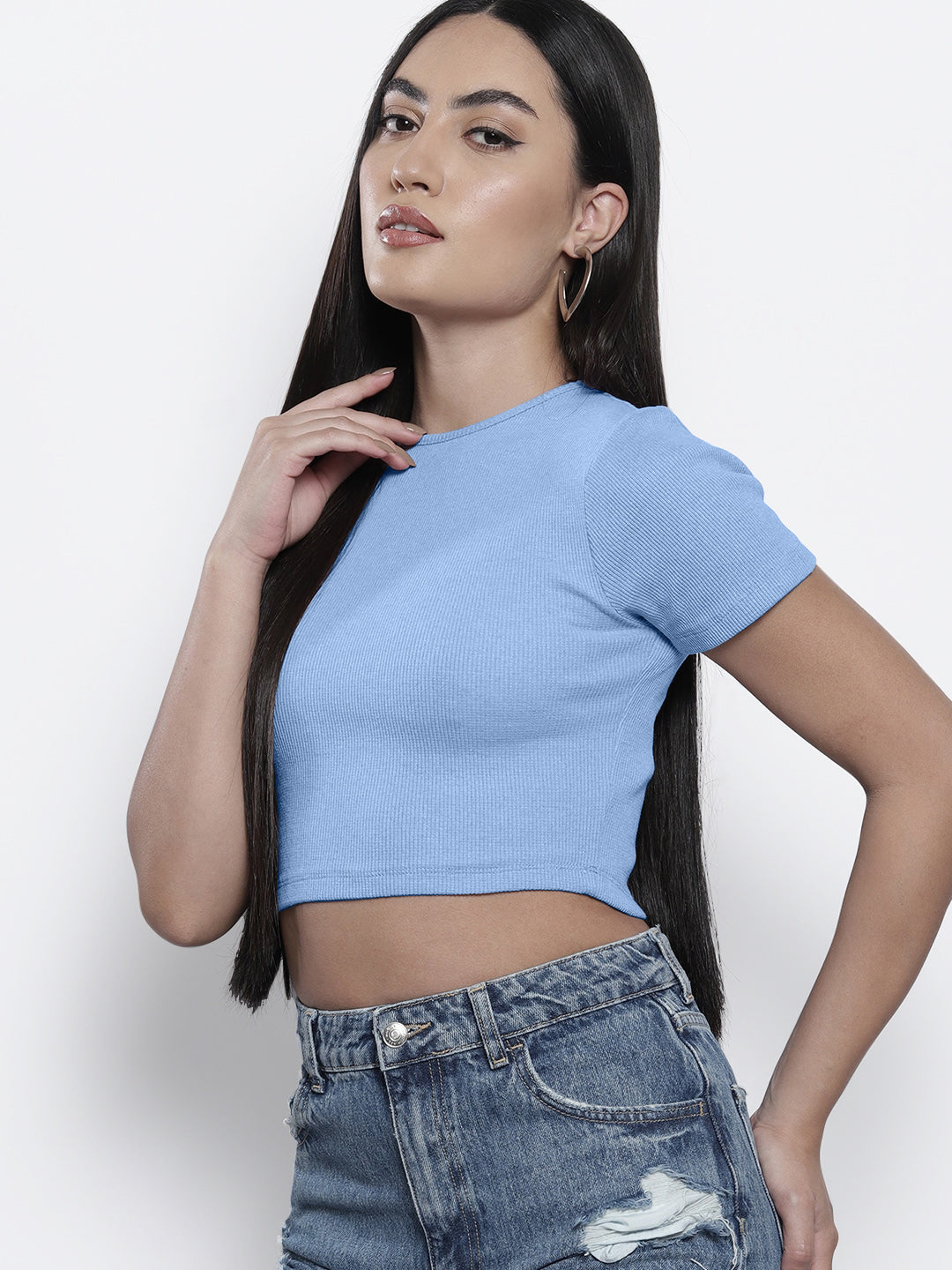 Radprix Women Light Blue cropped T shirts