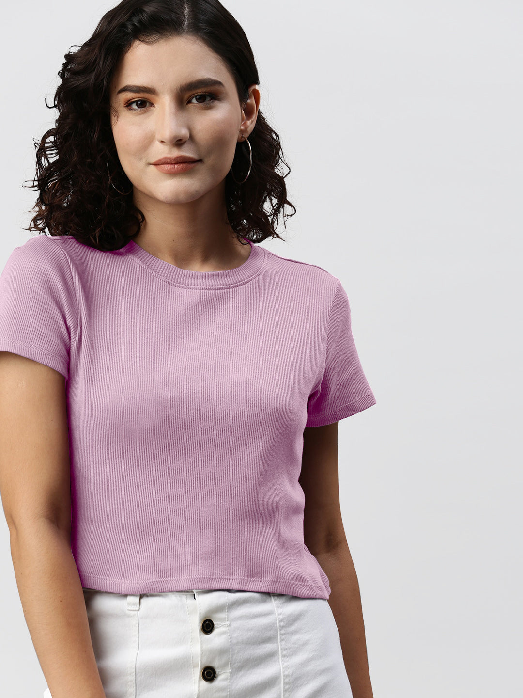 Radprix Women Lilac cropped Crew Neck T shirts