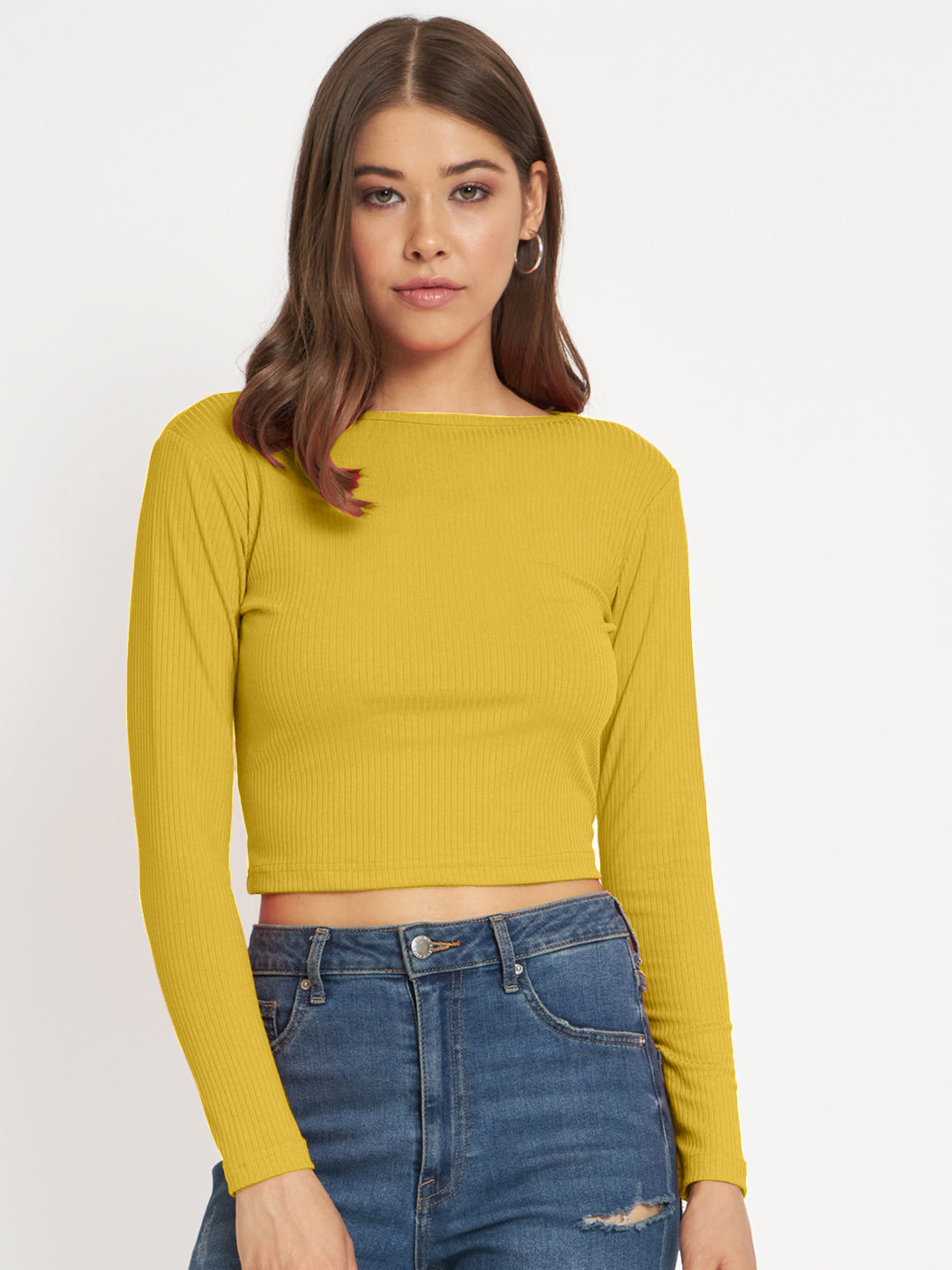 Radprix Women Mustard cropped Full Sleeve T shirts