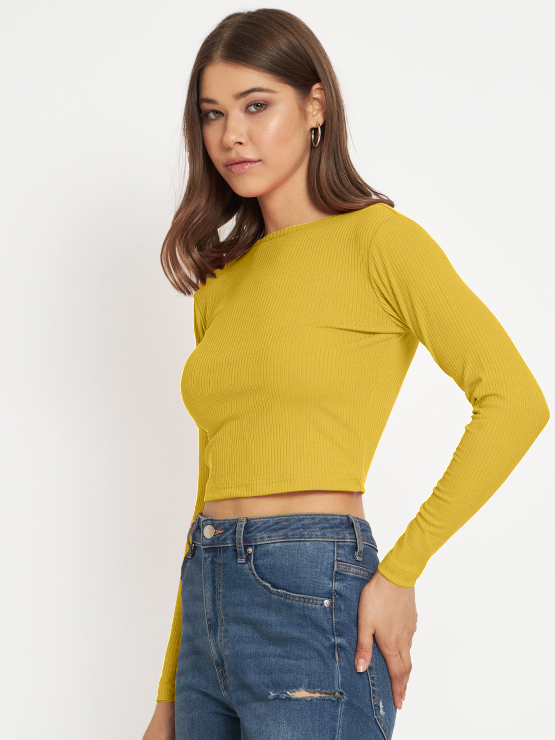 Radprix Women Mustard cropped Full Sleeve T shirts