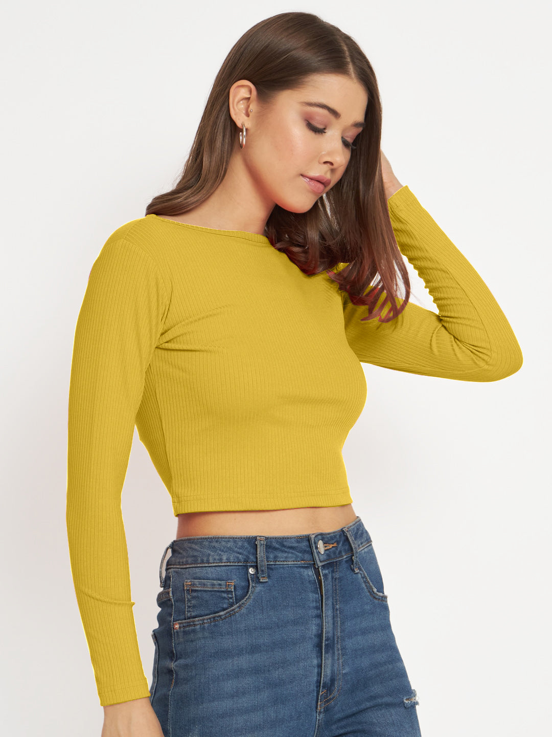 Radprix Women Mustard cropped Full Sleeve T shirts