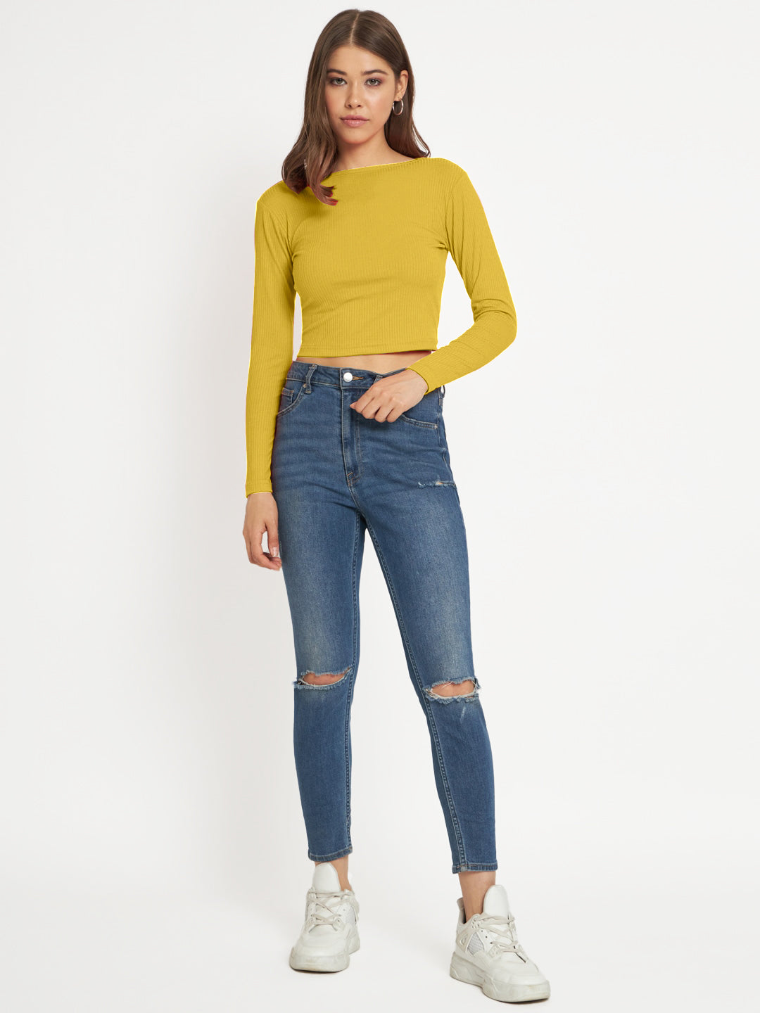 Radprix Women Mustard cropped Full Sleeve T shirts