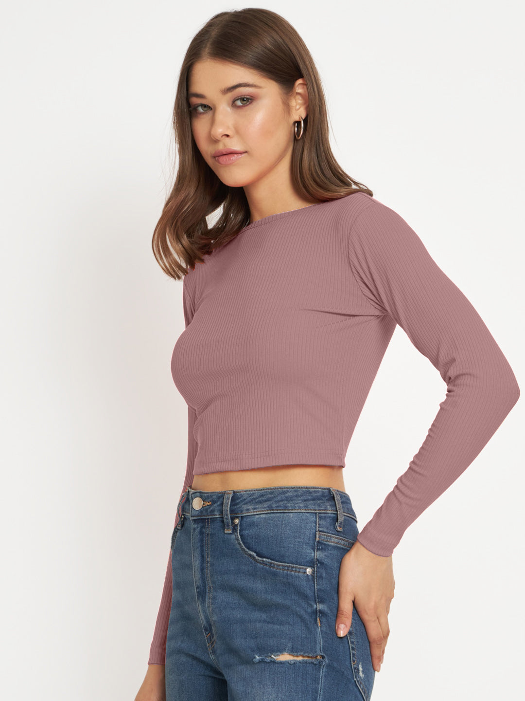 Radprix Women Dusty Rose cropped Full Sleeve T shirts