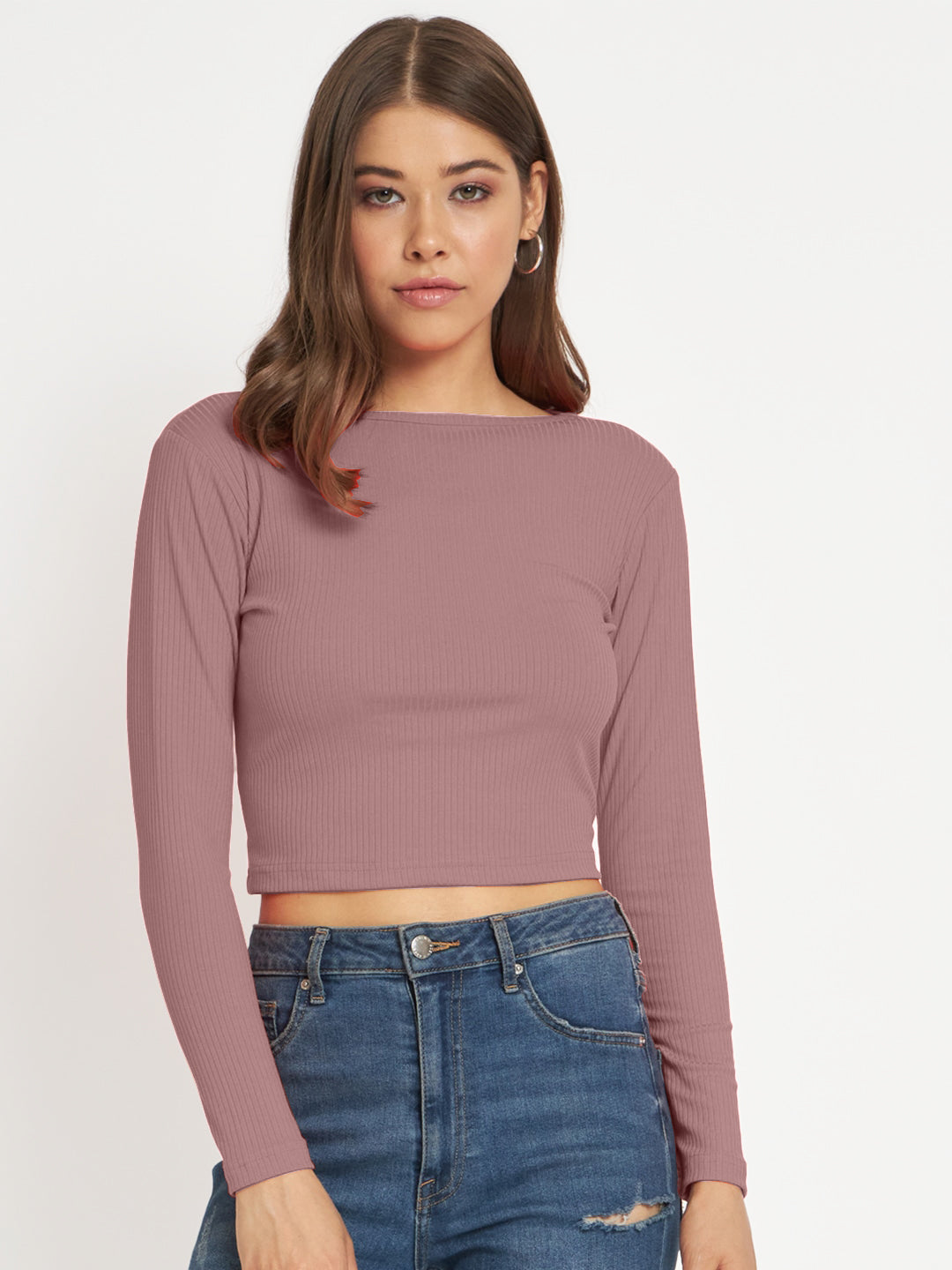 Radprix Women Dusty Rose cropped Full Sleeve T shirts