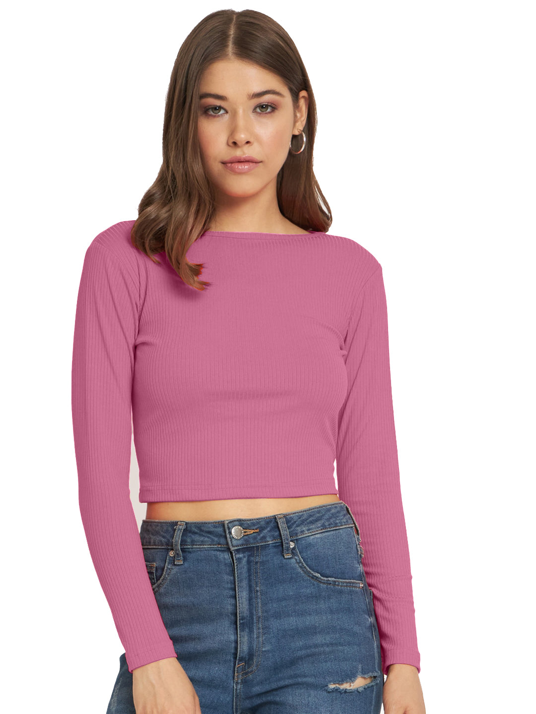 Radprix Women Dark Pink cropped Full Sleeve T shirts