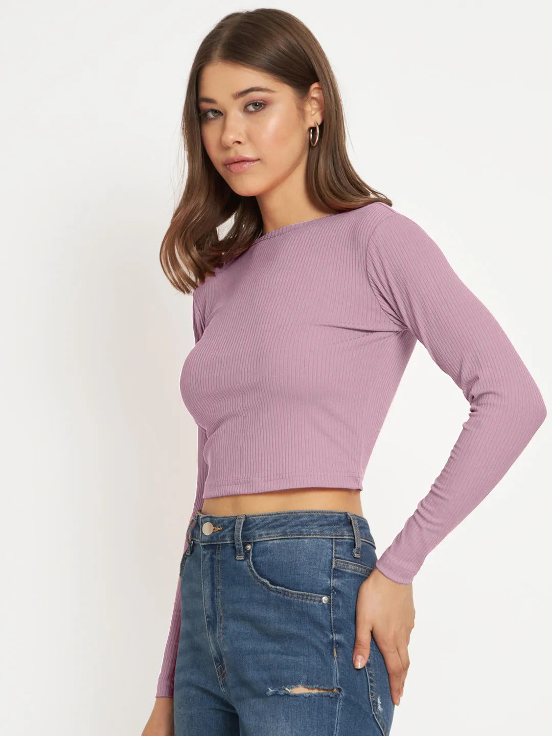 Radprix Women Lilac cropped Full Sleeve T shirts