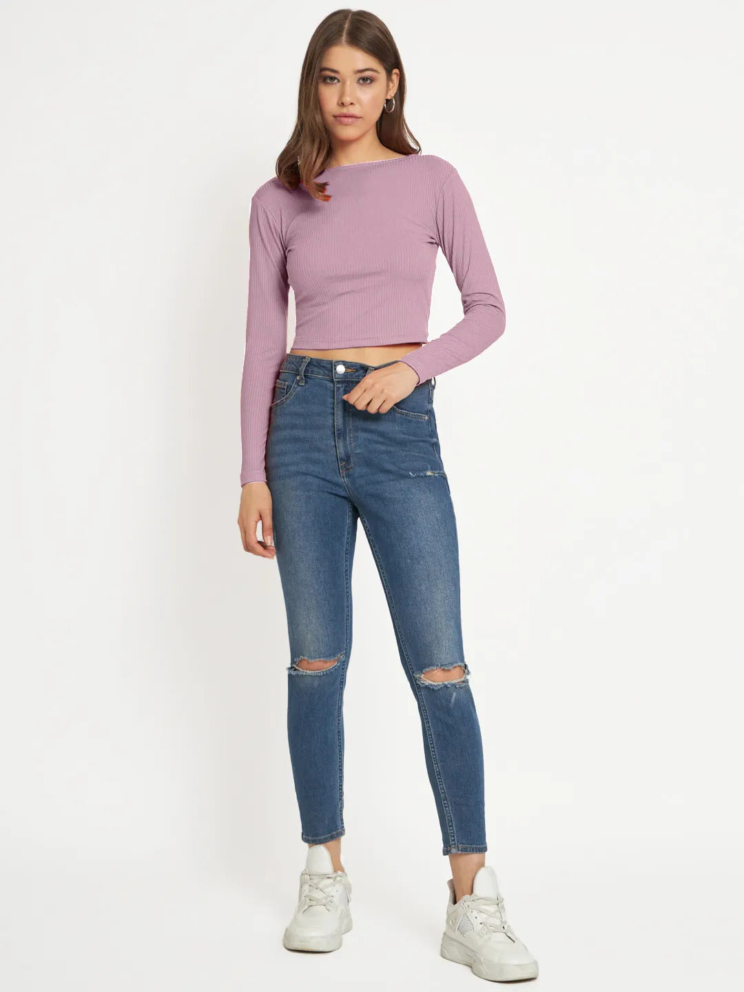 Radprix Women Lilac cropped Full Sleeve T shirts