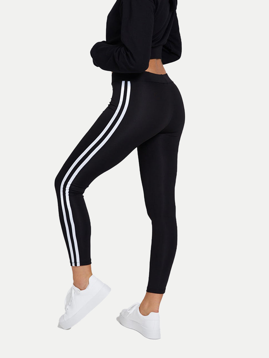 Radprix Women Black Leggings with White Fashion Stripe