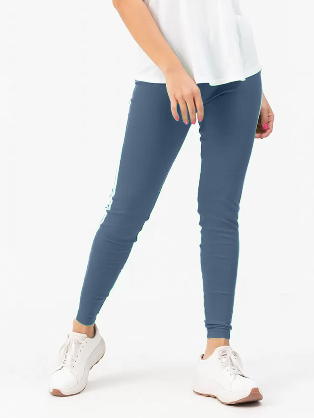 Radprix Women Blue Leggings with White Fashion Stripe