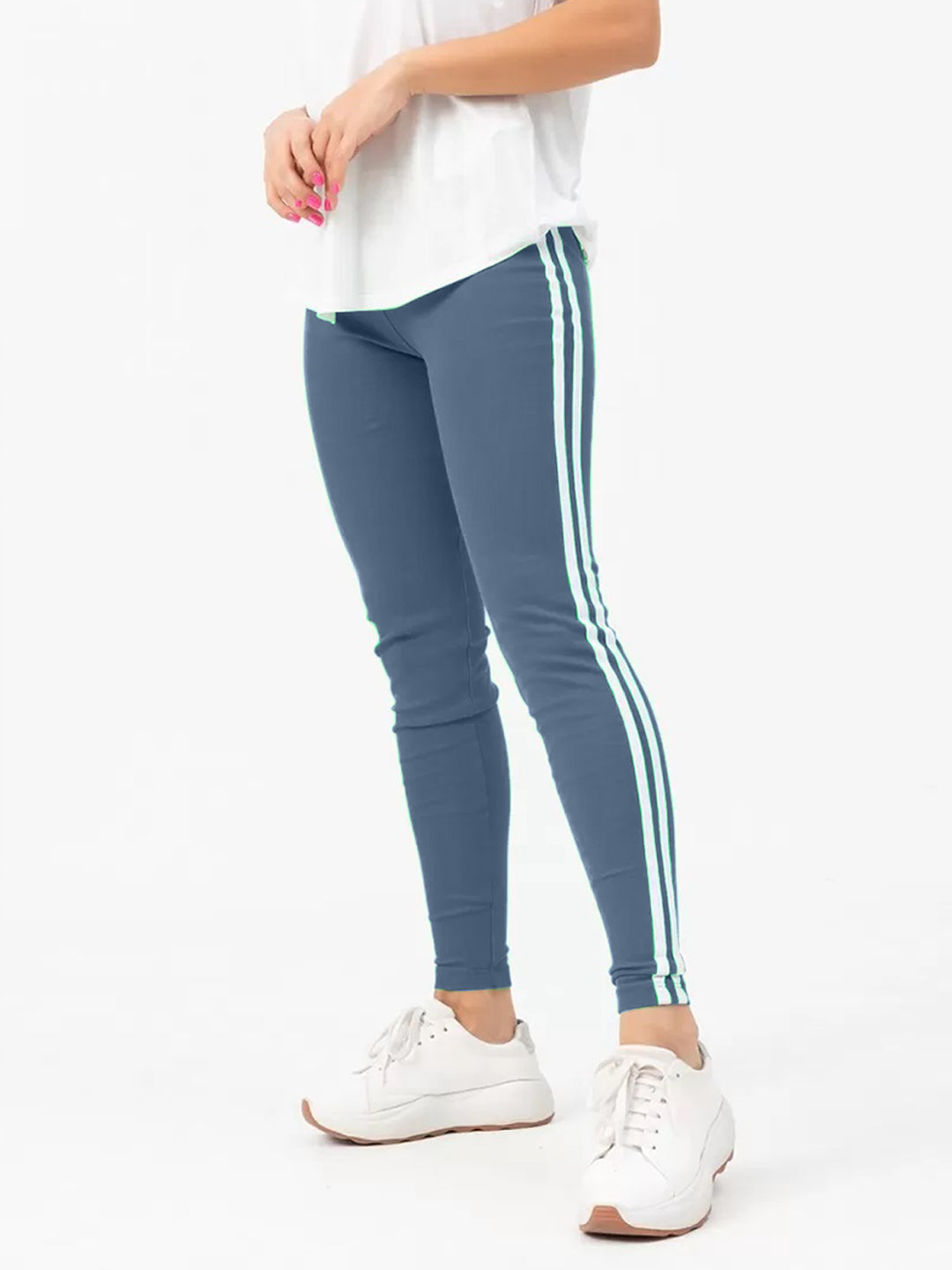 Radprix Women Blue Leggings with White Fashion Stripe