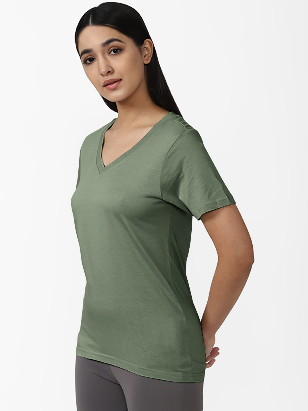 Radprix Women Basic Dark Green V Neck T-shirt