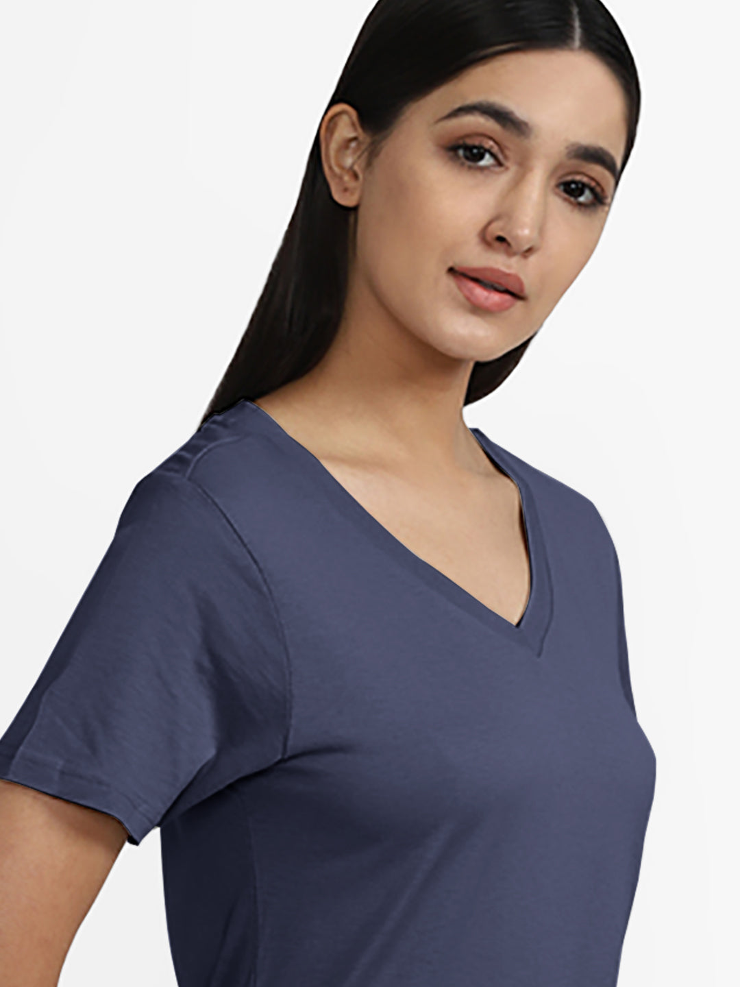 Radprix Women Basic Dark Blue V Neck T-shirt