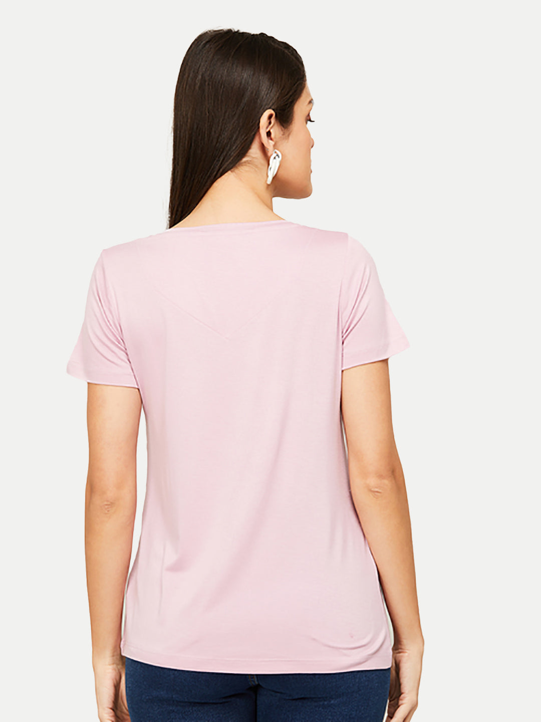 Radprix Women Basic Pink V Neck T-shirt