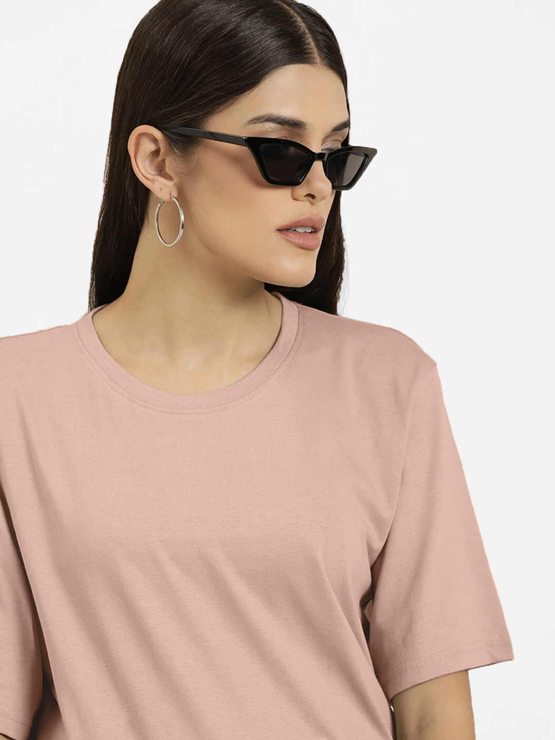 Radprix Women Basic Peach Crew Neck T-shirt