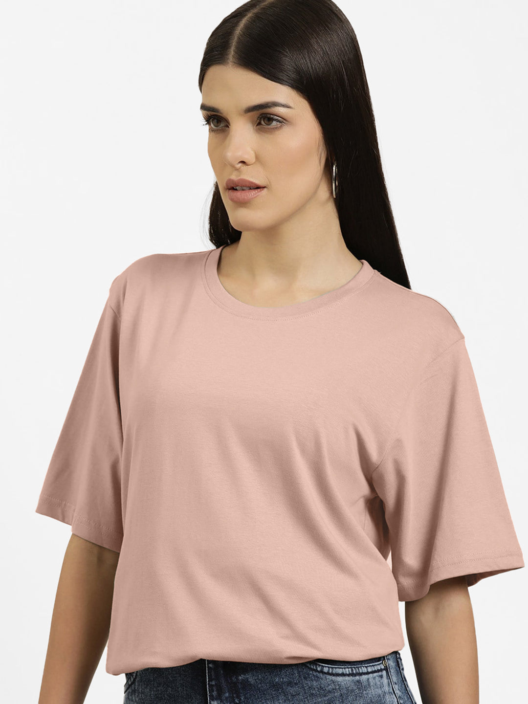 Radprix Women Basic Peach Crew Neck T-shirt