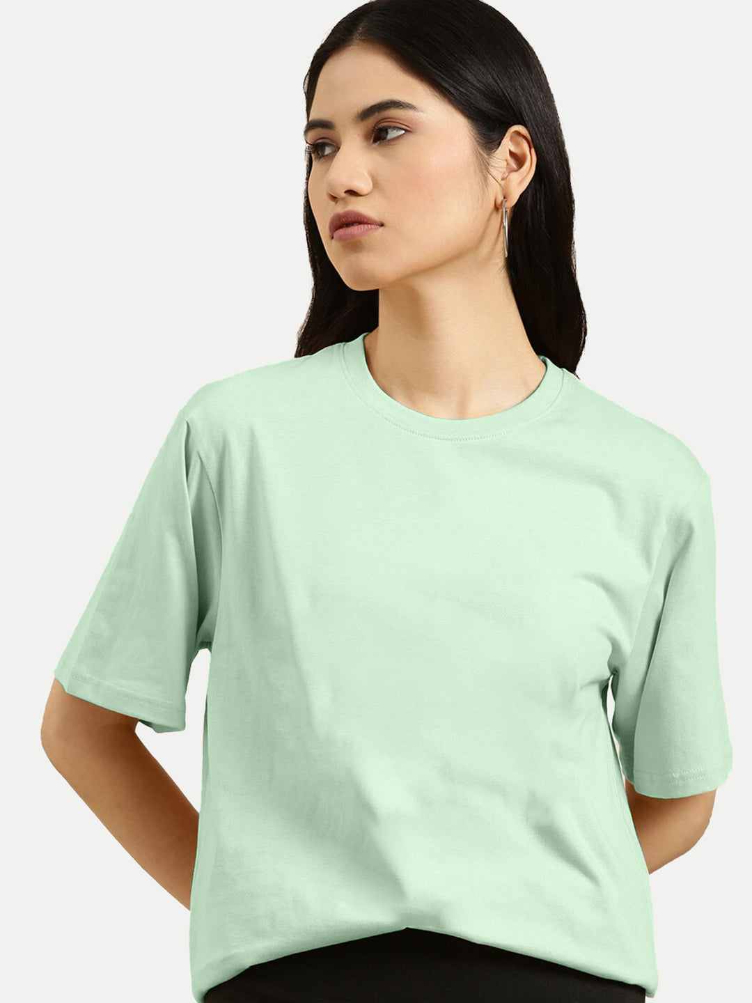 Radprix Women Basic Light Green Crew Neck T-shirt