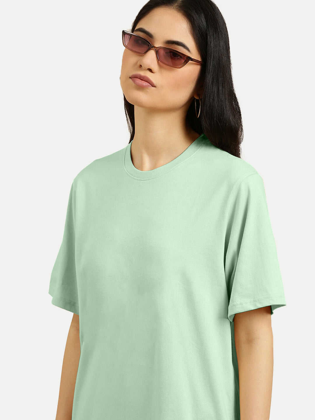 Radprix Women Basic Light Green Crew Neck T-shirt