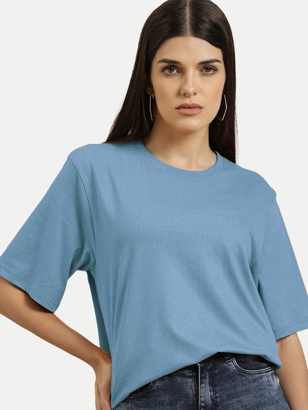 Radprix Women Basic Light Blue Crew Neck T-shirt