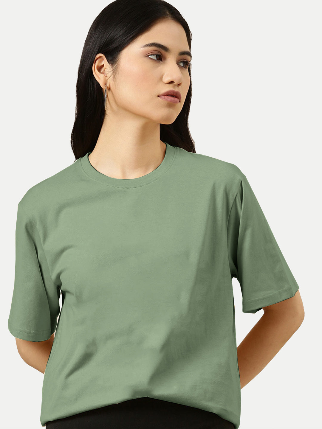 Radprix Women Basic Dark Green Crew Neck T-shirt