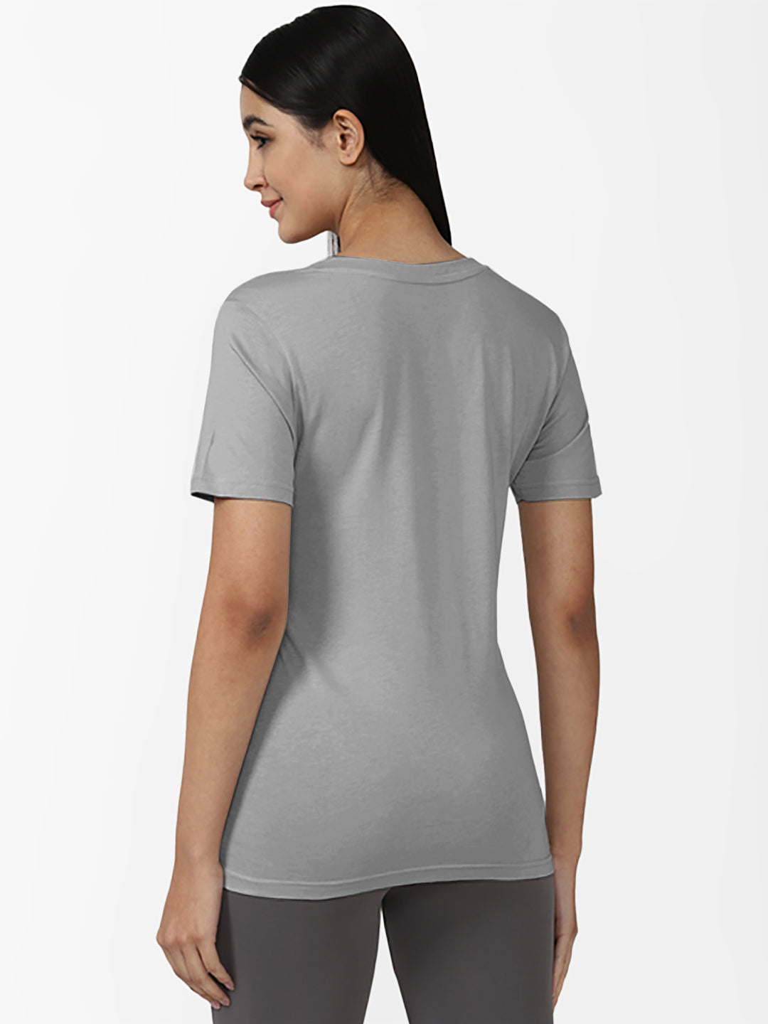 Radprix Women Solid Light Grey V Neck T-Shirts