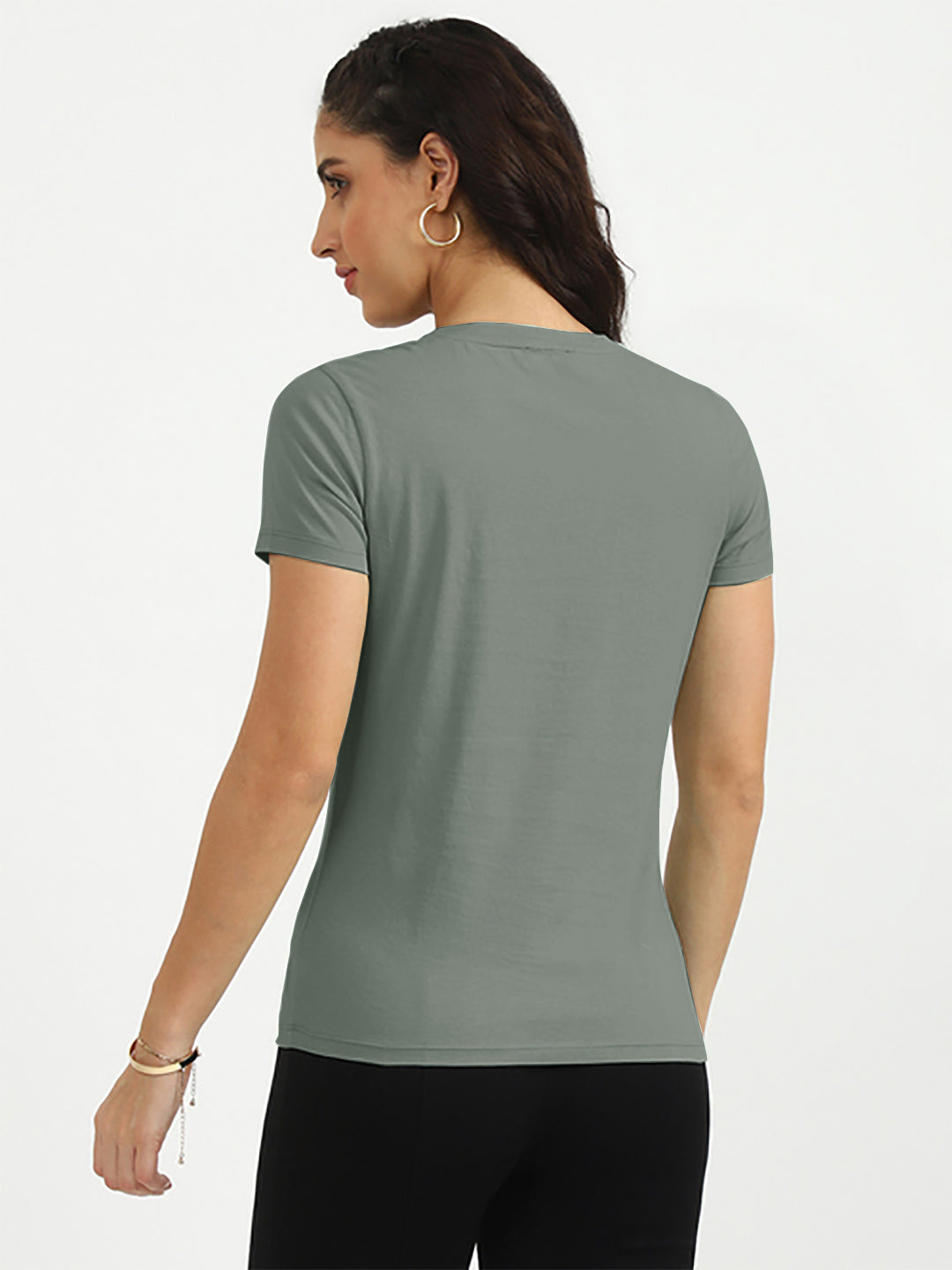 Radprix Women Solid Grey V Neck Tees