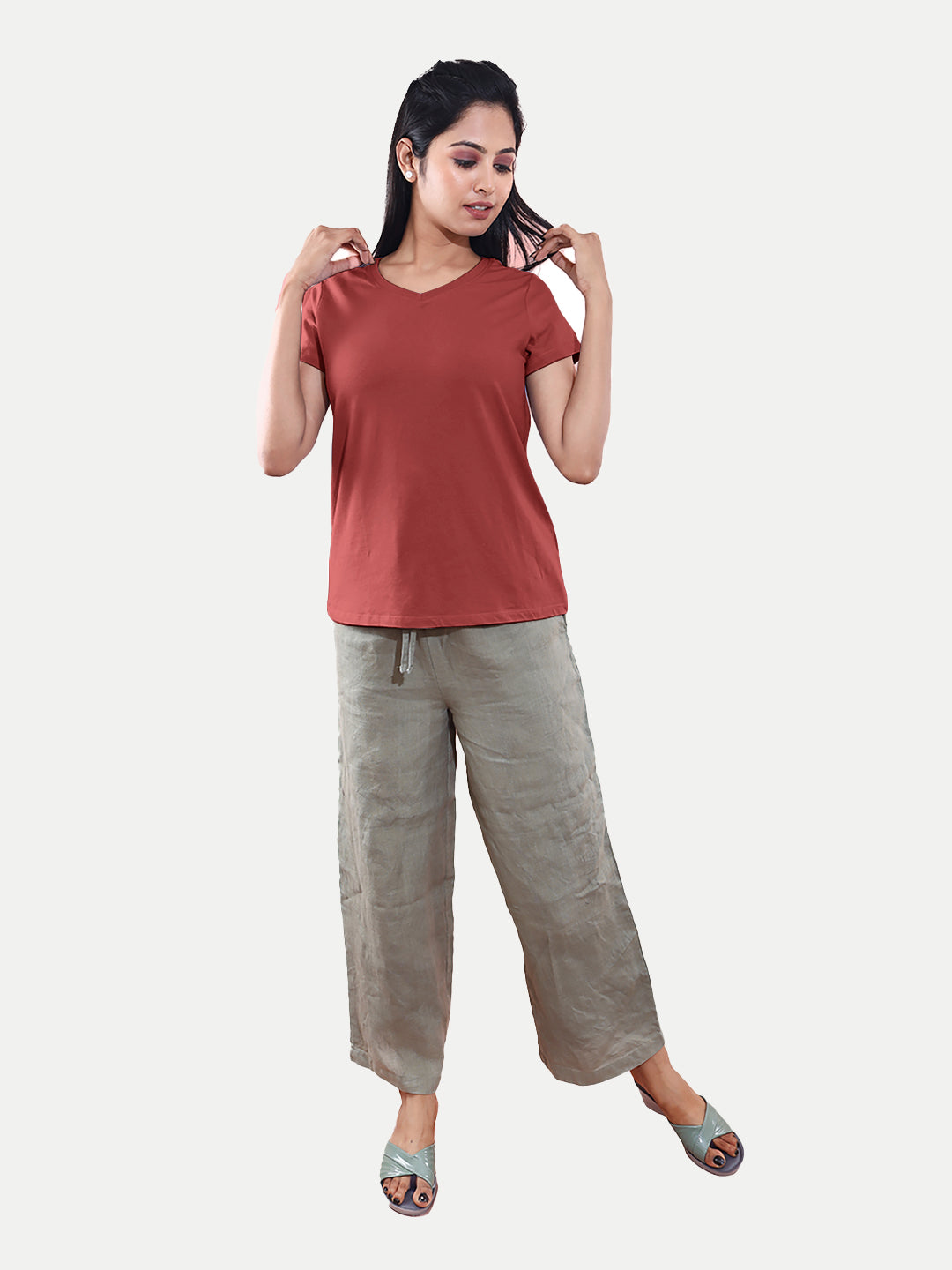 Radprix Women Basic Rust V Neck T-Shirt