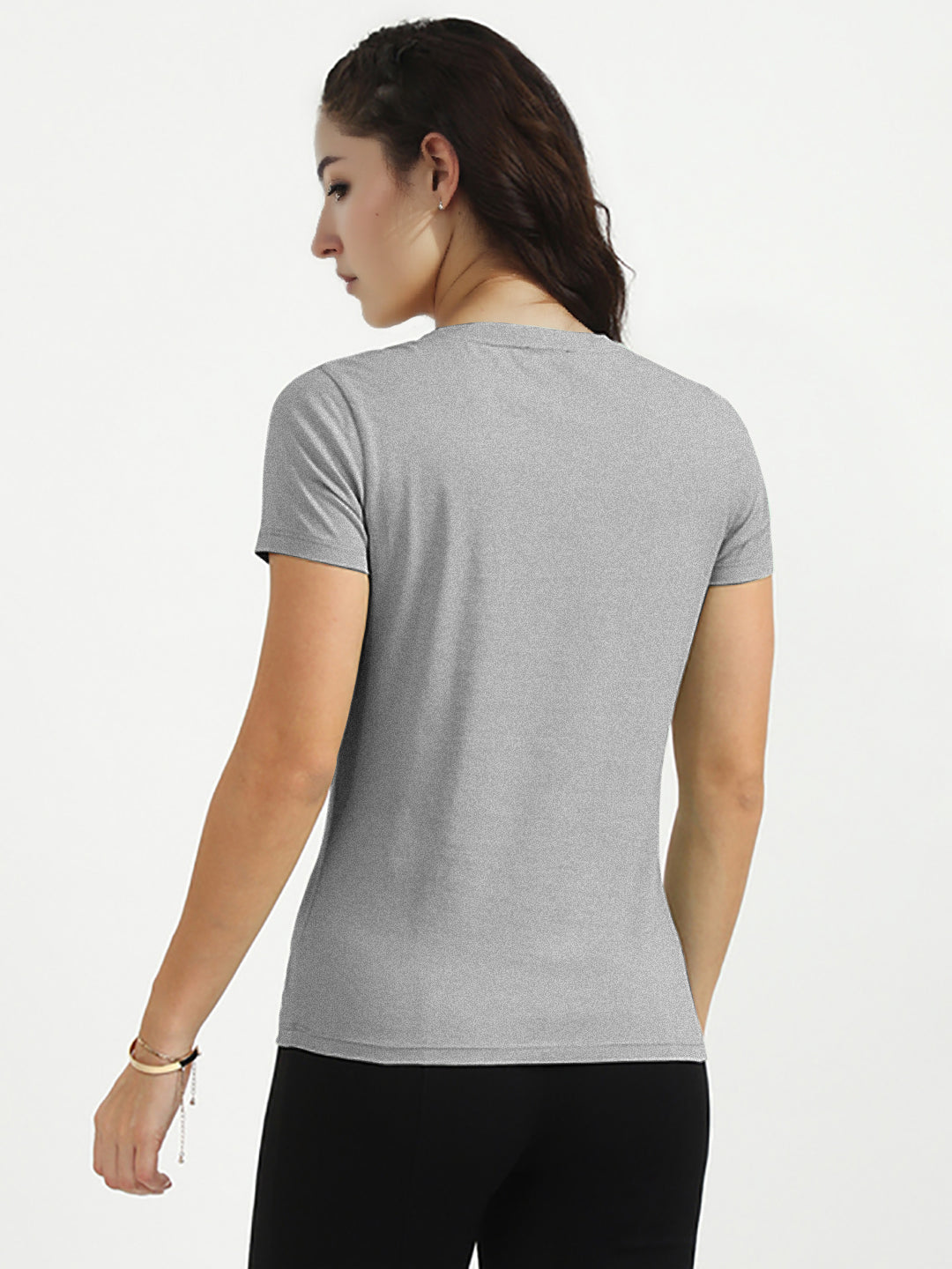 Radprix Women Grey Melange V Neck T-shirt