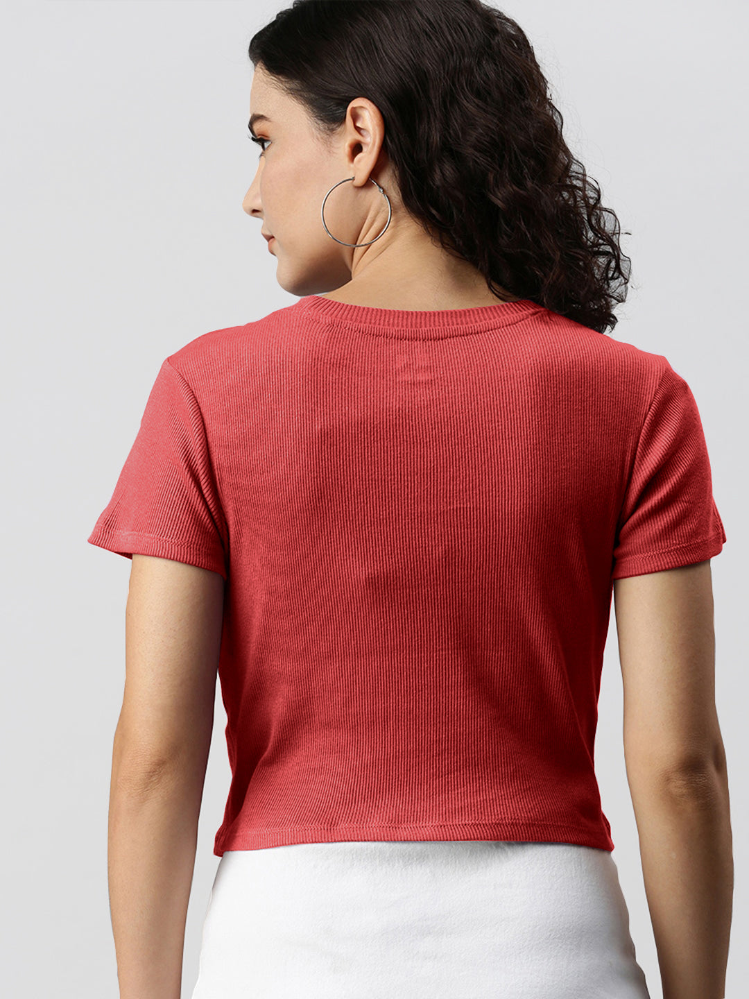 Radprix Women Red Cropped Crew Neck T shirts