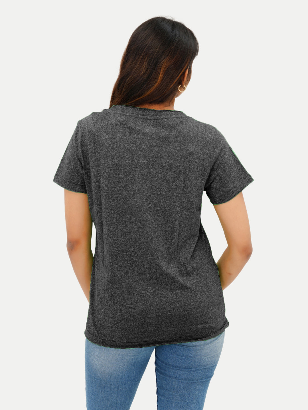 Radprix Women Black V-neck Melange T-shirt