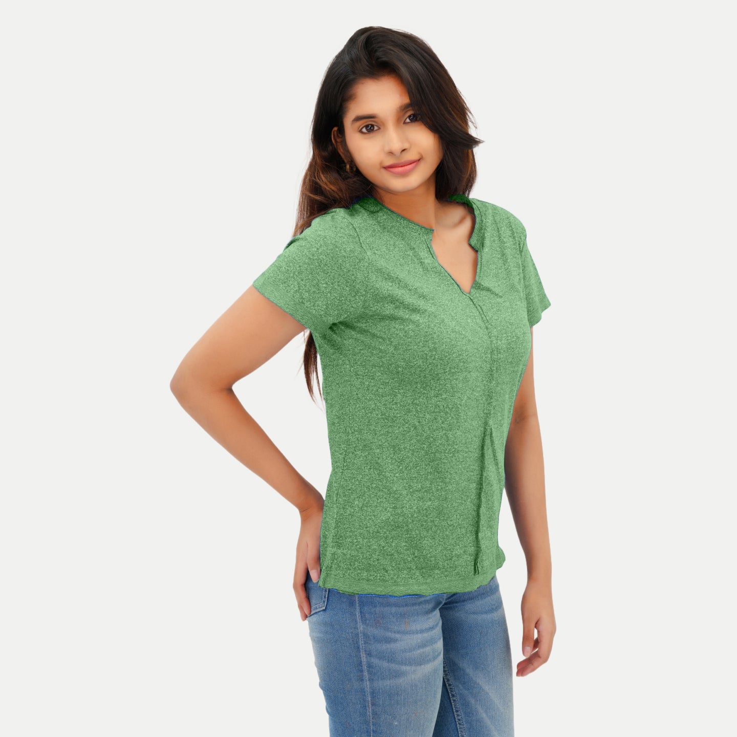 Radprix Women Green Melange Fashion Tees