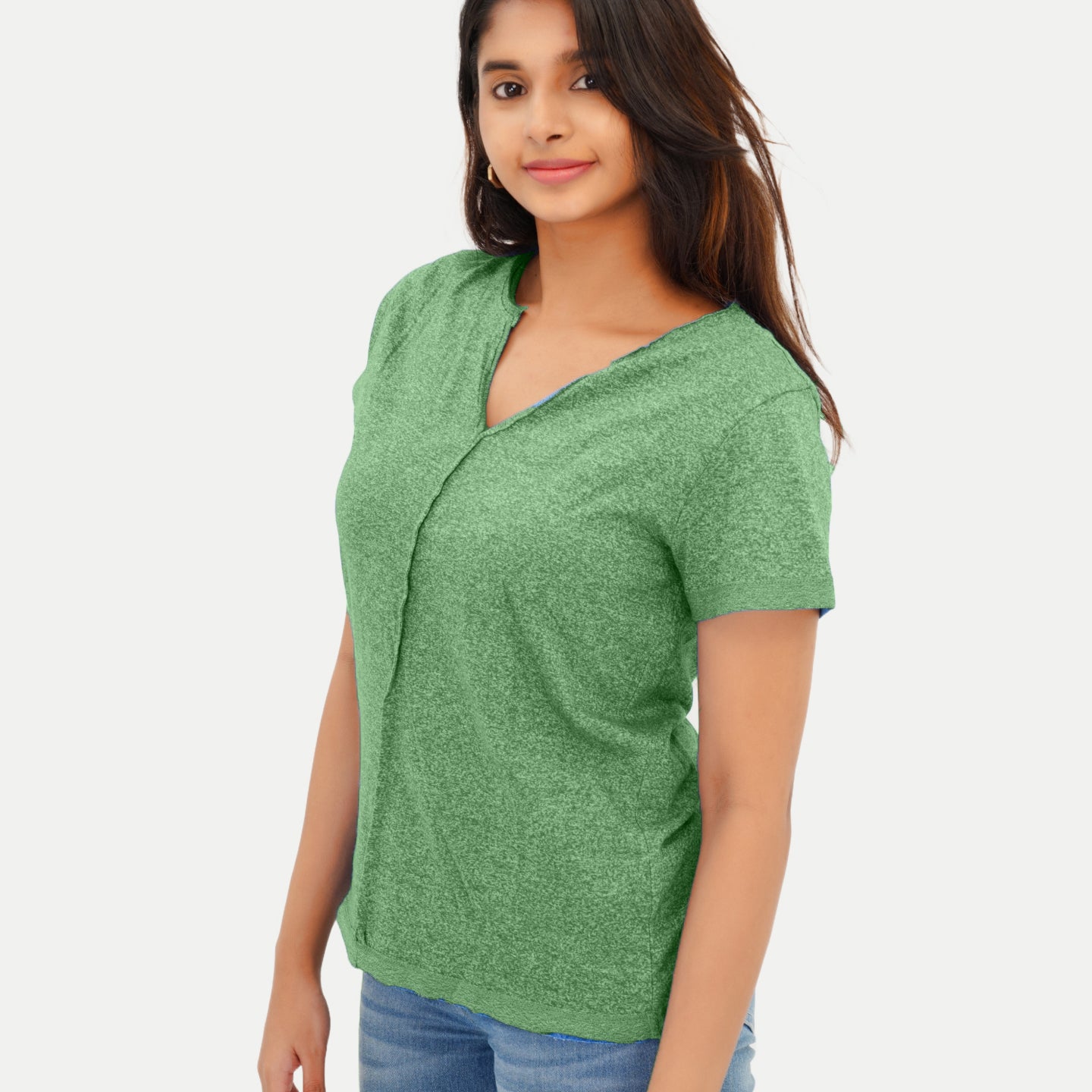 Radprix Women Green Melange Fashion Tees