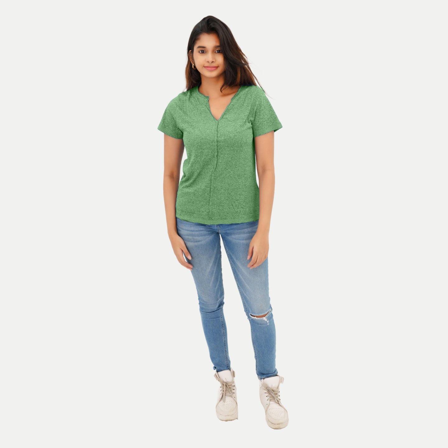 Radprix Women Green Melange Fashion Tees