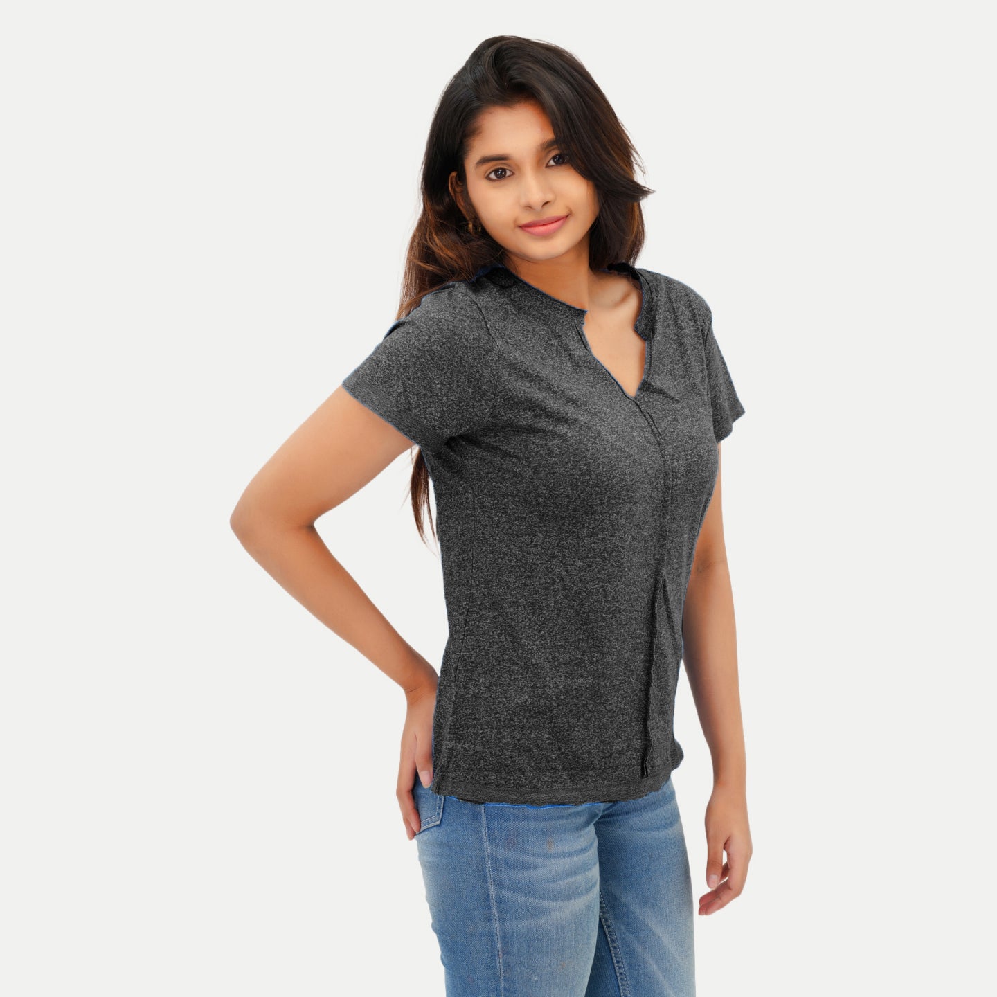 Radprix Women Black Melange Fashion Tees