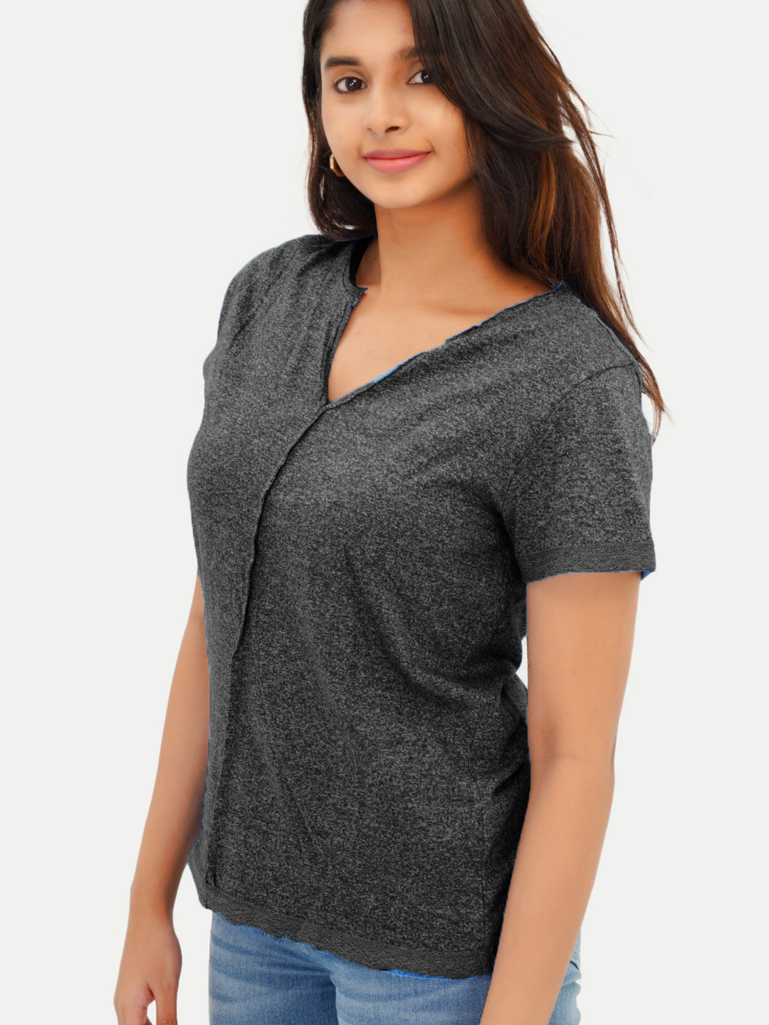 Radprix Women Black Melange Fashion Tees