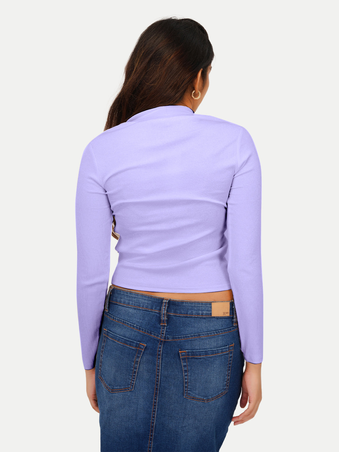 Radprix Women Lilac Zipper Ribbed Tees