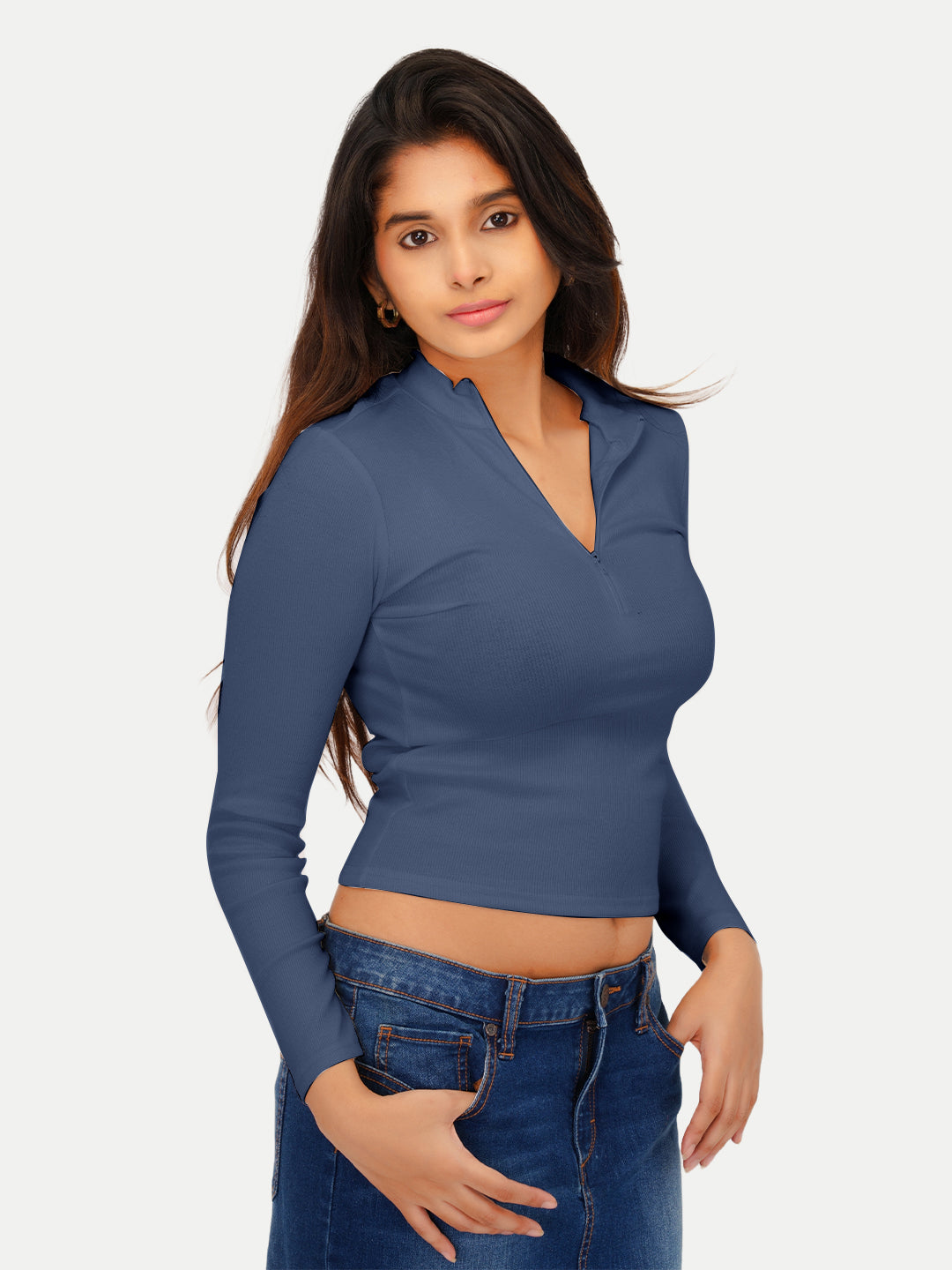 Radprix Women Dark blue Zipper Ribbed Tees