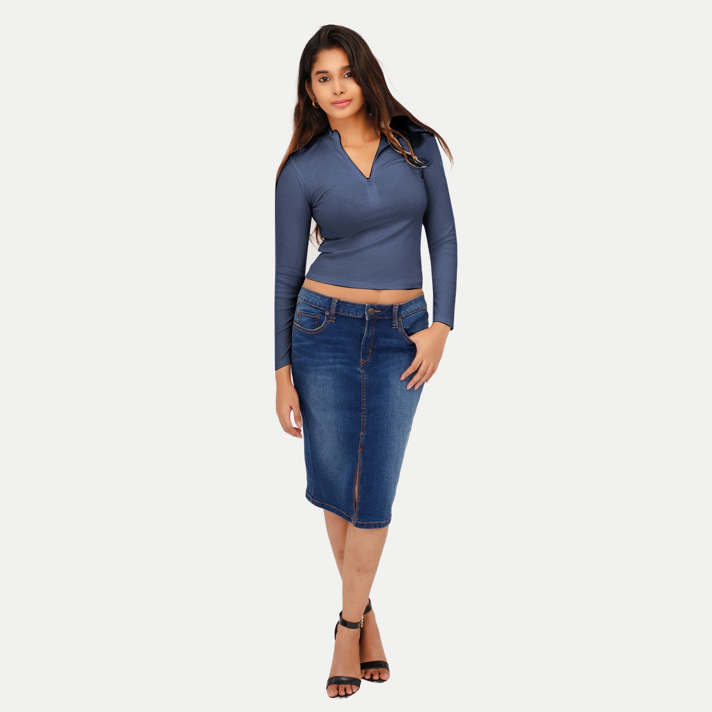 Radprix Women Dark blue Zipper Ribbed Tees