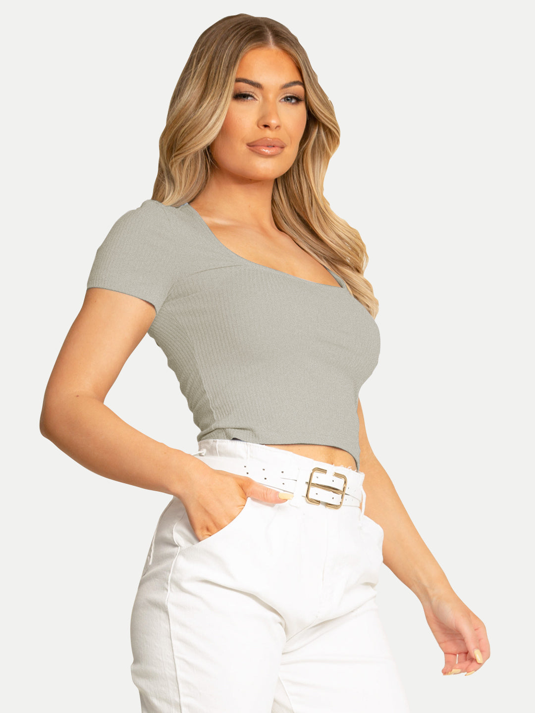 Radprix Women Light Grey cropped T shirts