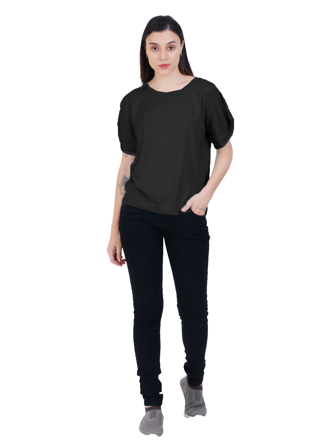 Radprix Women Black Round neck Tops