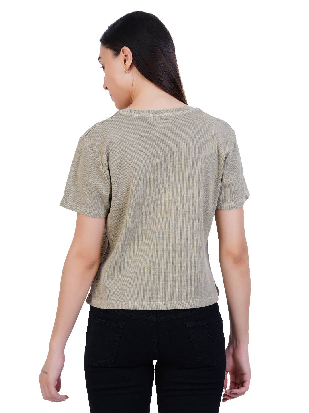 Radprix Women Garment dye knit Sage Green Ribbed Top