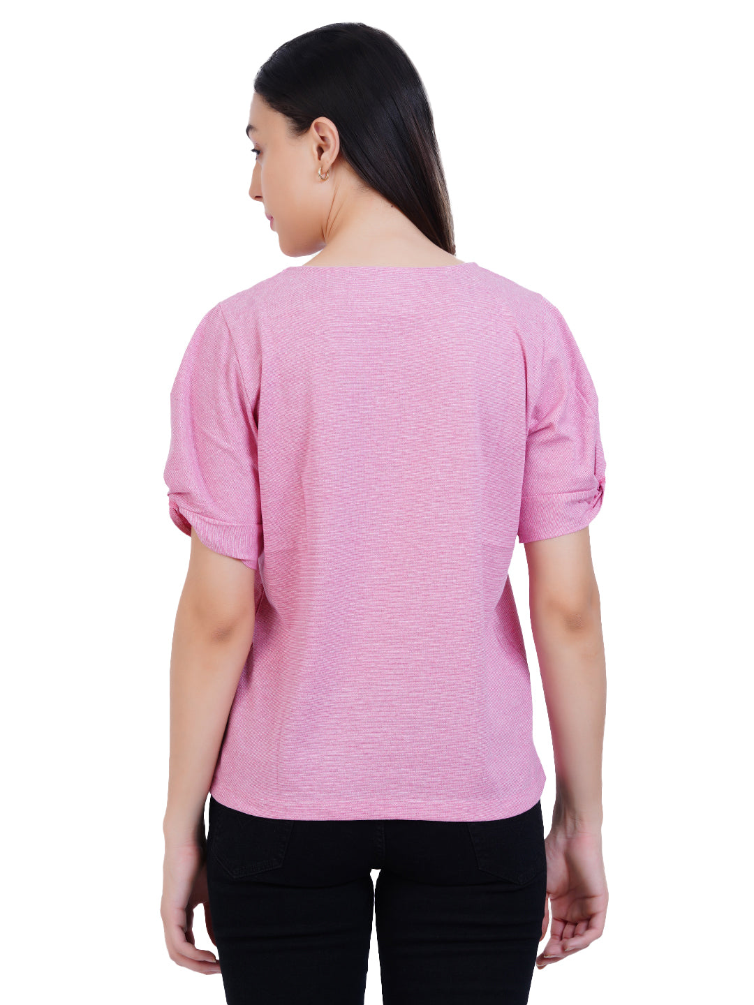 Radprix Women Light Pink Round neck Stripe Tops