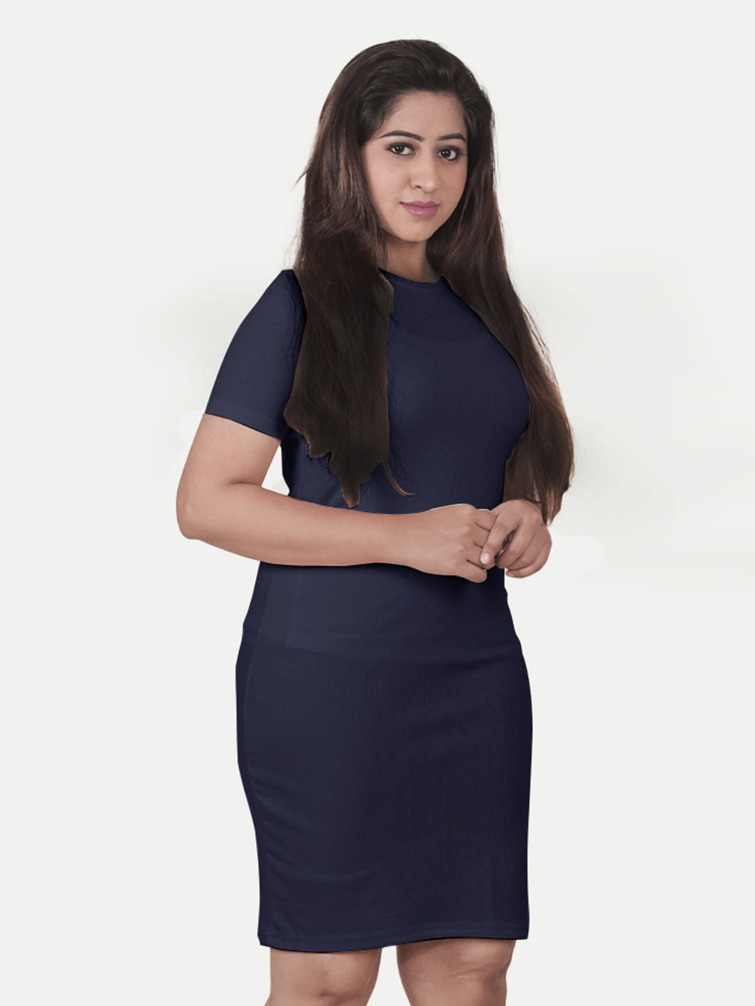 Radprix Women Solid Long knit Dress  Navy Colour