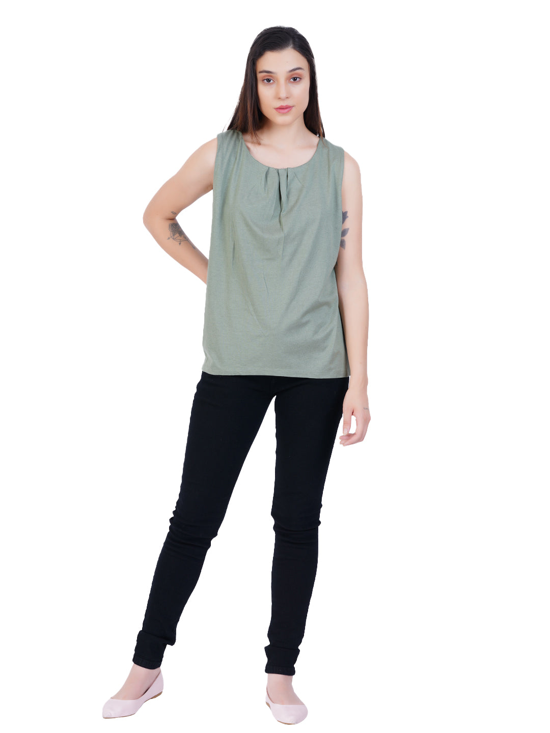 Radprix Women Pista Green Sleeveless Tanktop