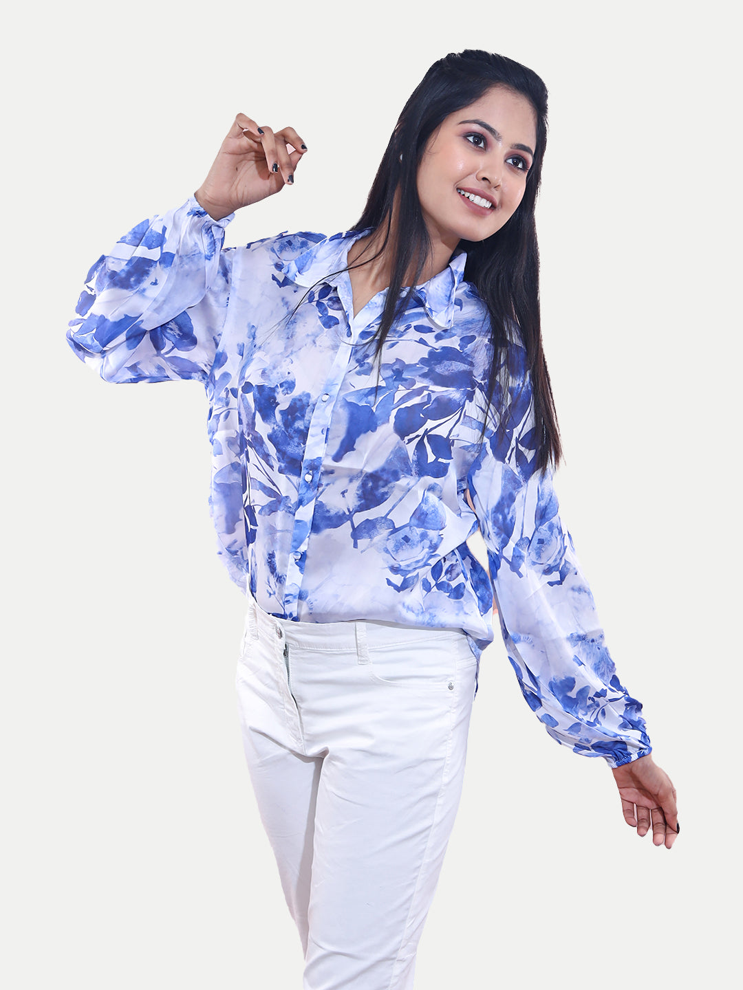 Radprix Women Printed Floral Blue Shirt