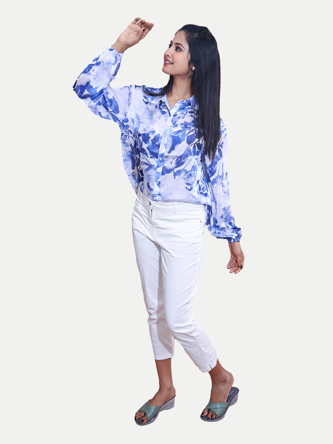 Radprix Women Printed Floral Blue Shirt