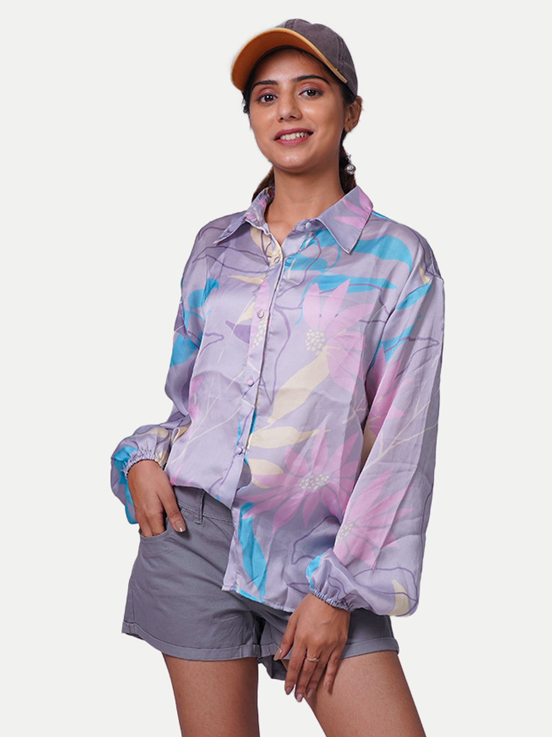 Radprix Women Printed Light Grey Shirt