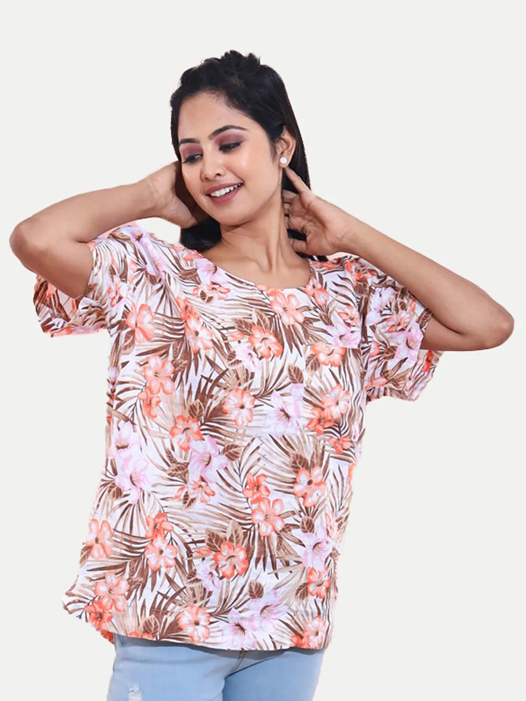 Radprix Women Pink Floral Linen Blouse