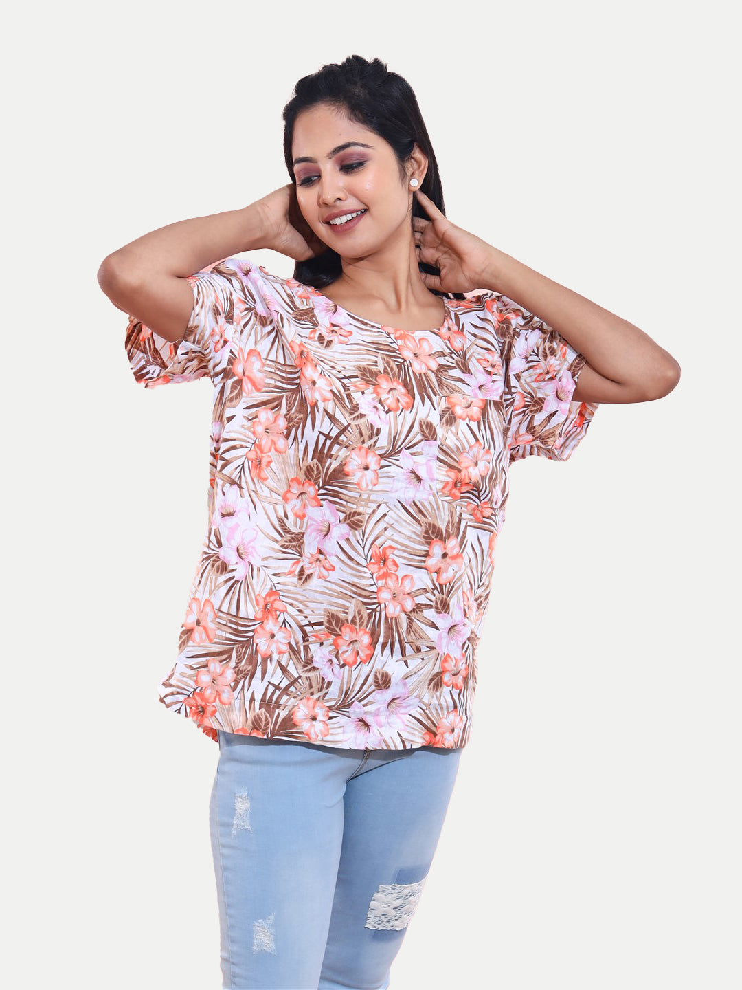 Radprix Women Pink Floral Linen Blouse