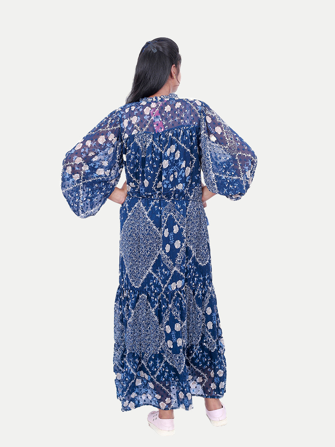 Radprix Women Light Blue All Over Printed Maxi Dress