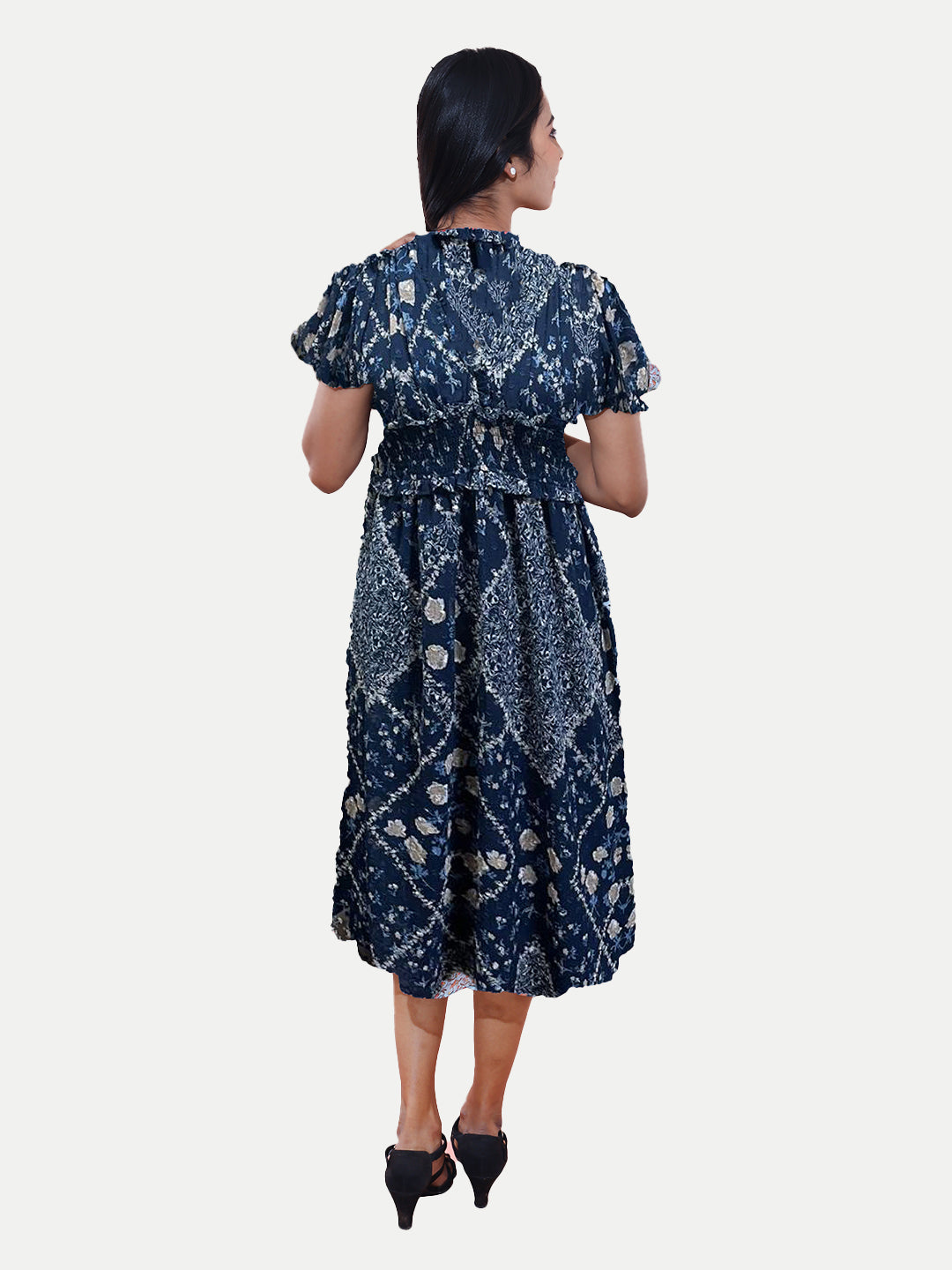 Radprix Women Navy Blue All Over Printed Midi Dress